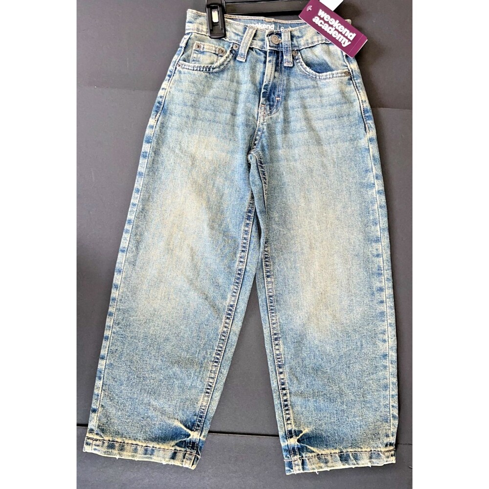 Weekend Academy Girls Baggy Yellow Tint Light Wash Denim Jeans, Size 6 NWT